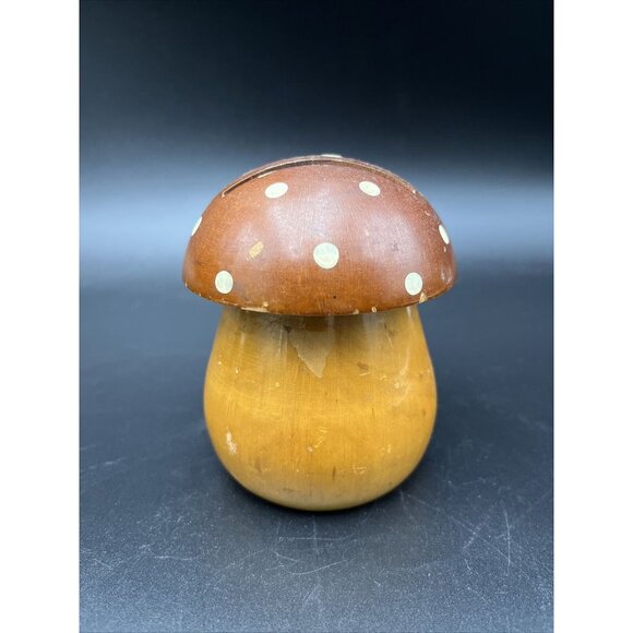 Vintage MCM Brown Wooden Toadstool Mushroom Bank Made in France - Picture 4 of 10